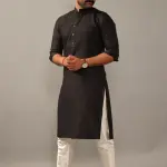 Designer Black Silk Kurta Pajama Set for Men | Partywear Indian Ethnic Outfit